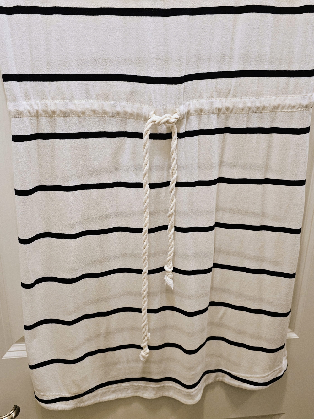 J.Crew Nautical Stripe Drawstring Waist Jersey Dress White Navy Size Small - Picture 6 of 8